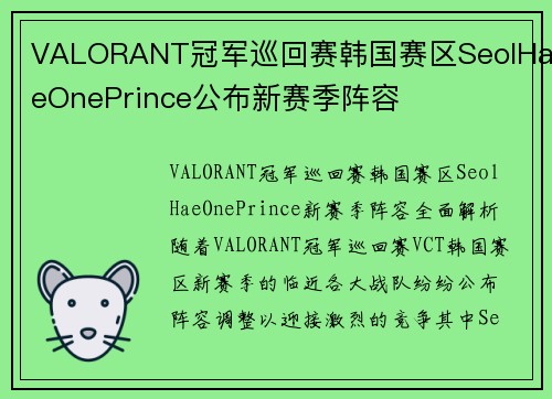 VALORANT冠军巡回赛韩国赛区SeolHaeOnePrince公布新赛季阵容